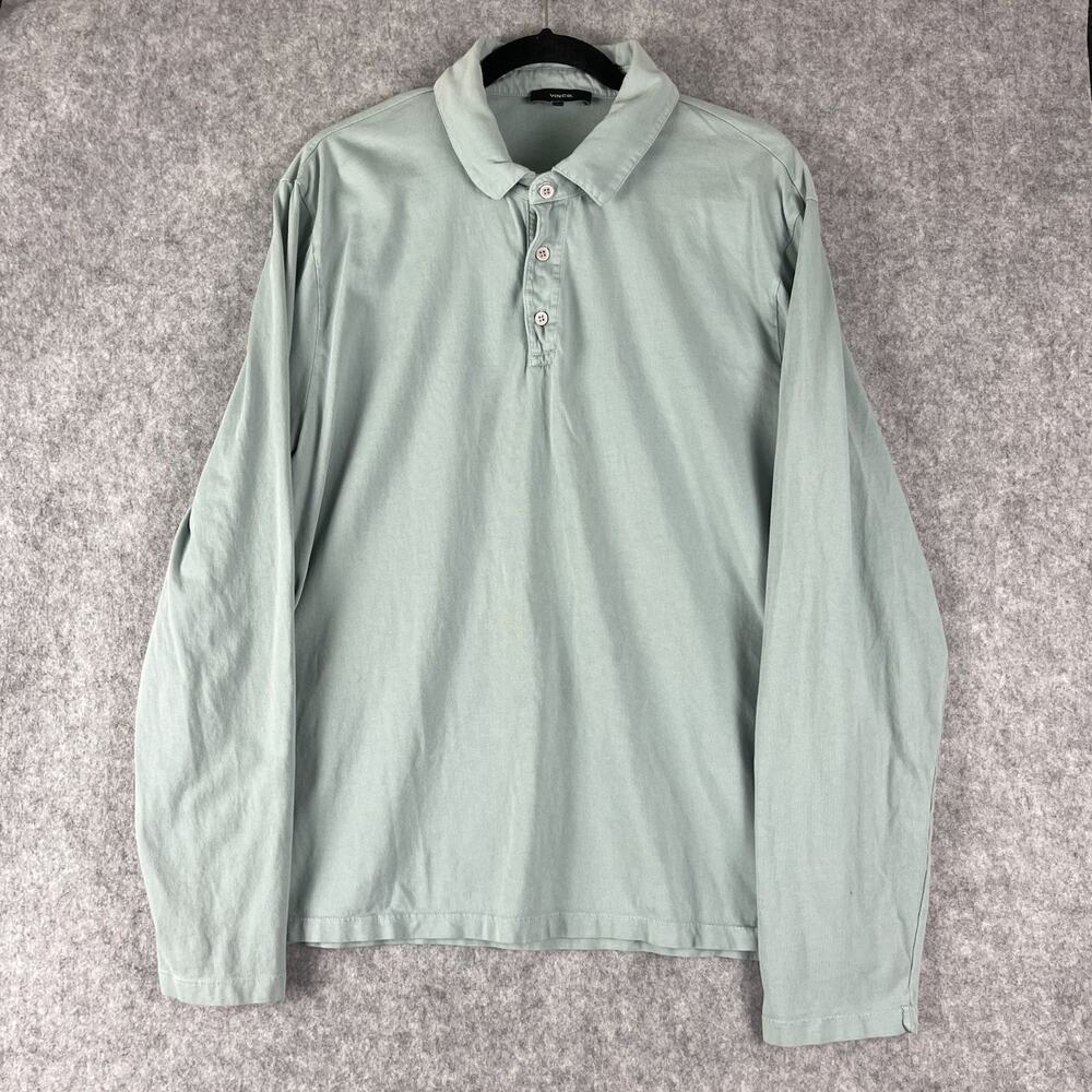 Vince Polo Shirt Mens XL Blue Green Long Sleeve Cotton Classic Preppy Minimal